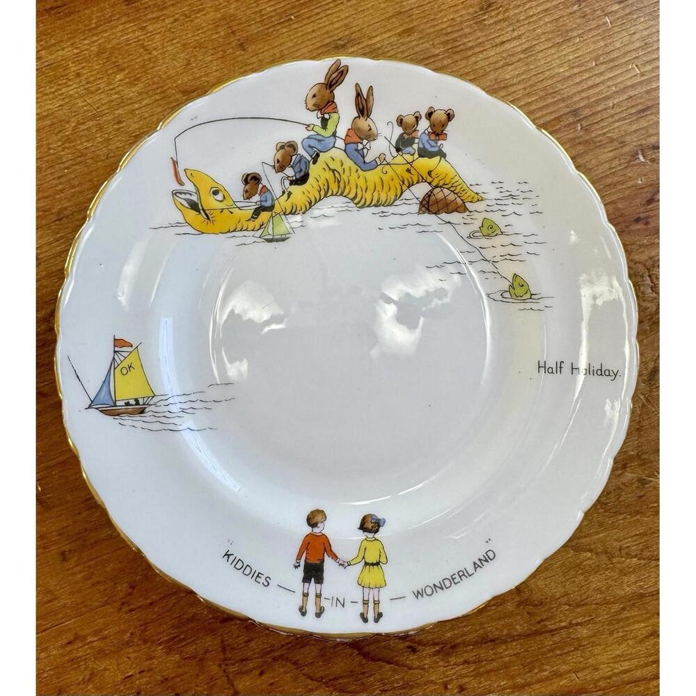 Tuscan  Fine English Bone China 7” Plate “Kiddies In Wonderland”  England 1930s